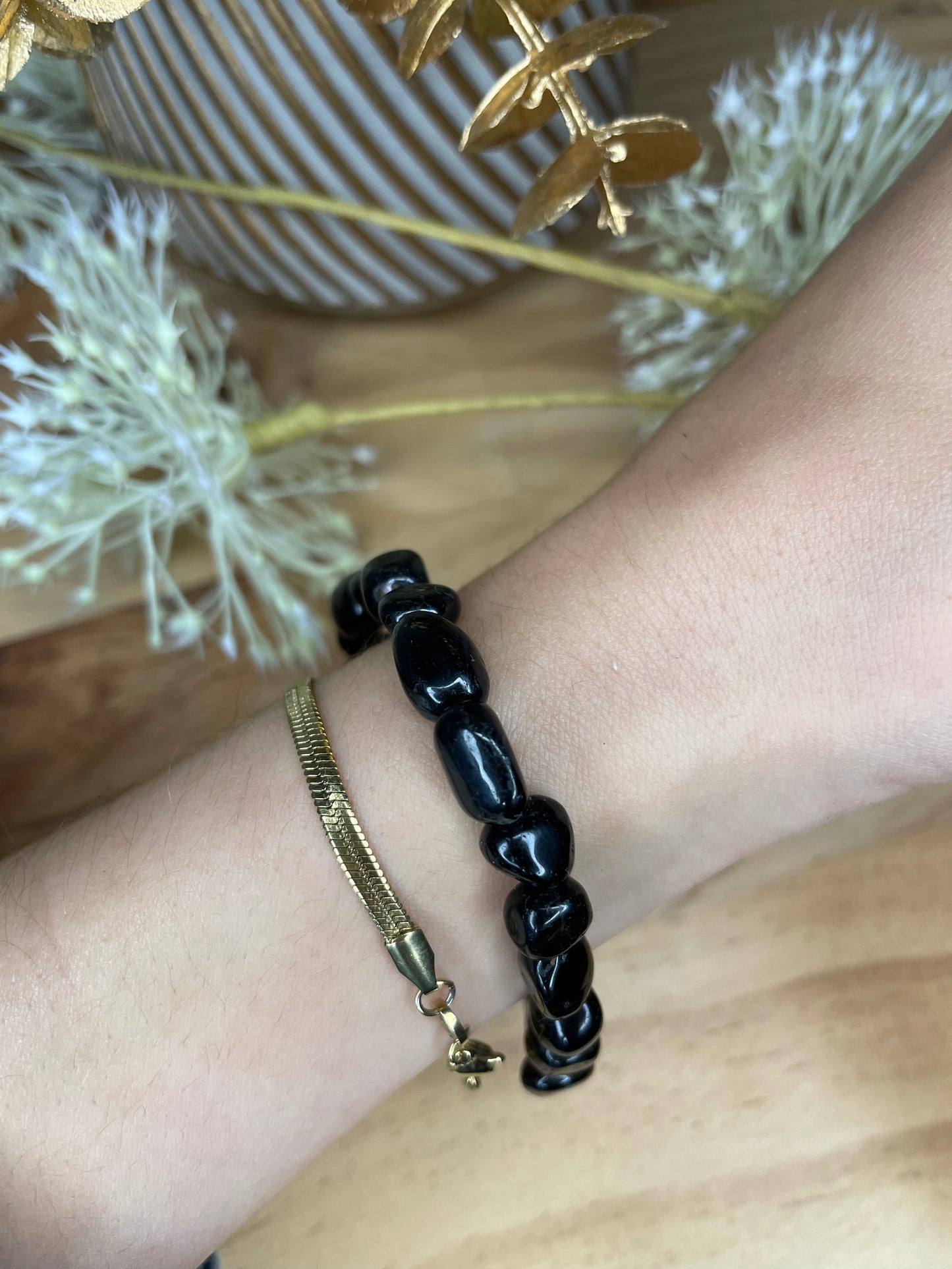 Schwarzer Turmalin Armband aus Nuggets