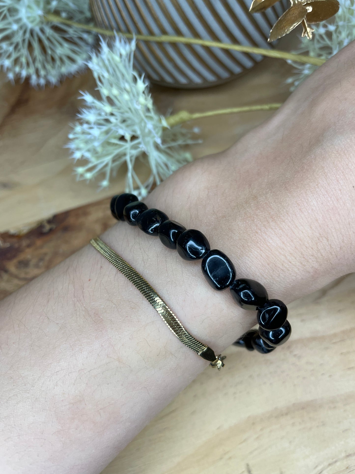 Schwarzer Turmalin Armband aus Nuggets